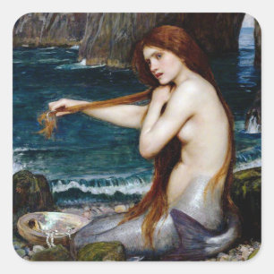 Sticker Carré Vintage Art John William Waterhouse A Mermaid