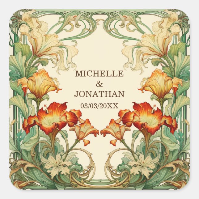 Sticker Carré Vintage Art nouveau Botanique Mucha Merci (Devant)