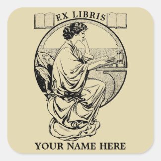 Sticker Carré Vintage Art Nouveau Femme Livres Ex Libris Modèle