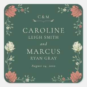 Sticker Carré Vintage Art Nouveau Floral Mariage