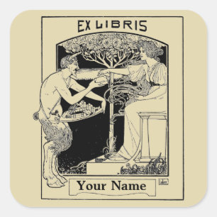 Sticker Carré Vintage Art Nouveau Satyr Ex Libris Modèle