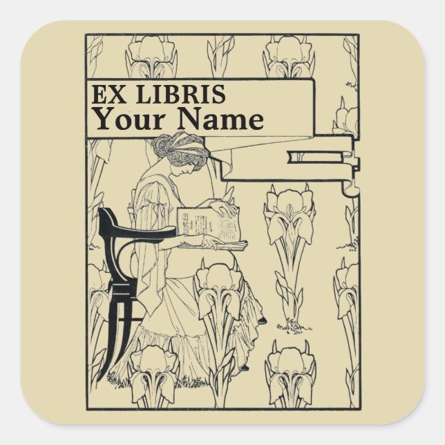 Sticker Carré Vintage Art Nouveau Style Ex Libris Modèle (Devant)