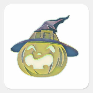 Sticker Carré Vintage automne citrouilles automne couleurs aquar