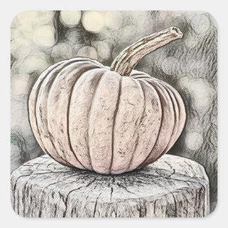 Sticker Carré Vintage automne citrouilles automne couleurs aquar