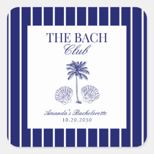 Sticker Carré Vintage Bach Club Navy Favor de Beach pour Enterre
