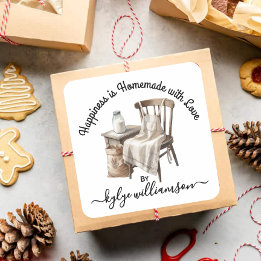 Sticker Carré Vintage Baking Happiness est fait maison