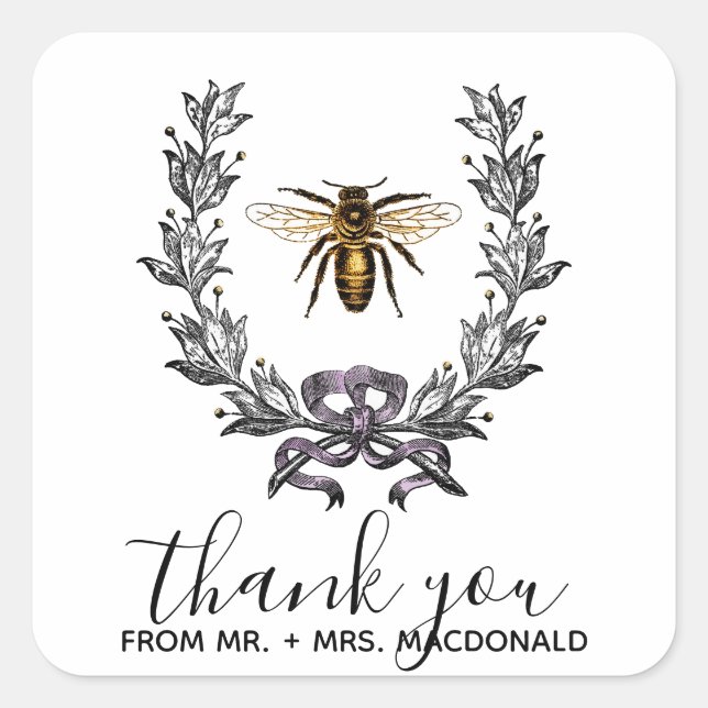 Sticker Carré vintage bee SPRING GARDEN (Devant)