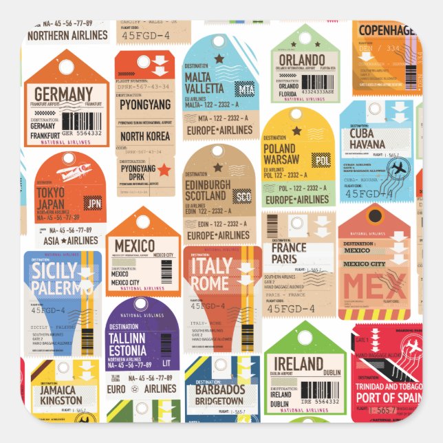 Sticker Carré Vintage billet de voyage motif. (Devant)
