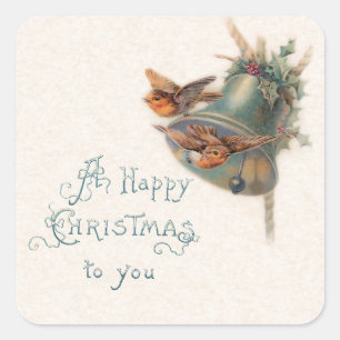Sticker Carré Vintage Birds, Bell et Holly salués