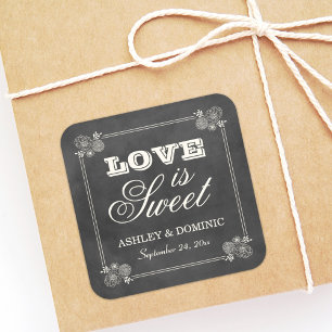 Sticker Carré Vintage Black Chalkboard Mariage L'amour est doux