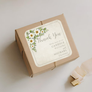 Sticker Carré Vintage blanc marguerite Floral romantique Rustiqu