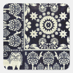 Sticker Carré vintage bleu floral fleurs tissu art textile