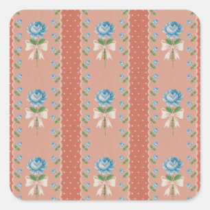 Sticker Carré Vintage Blue Roses Coral Dots Fond d'écran Motif