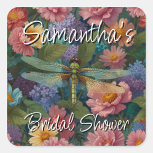 Sticker Carré Vintage boho chic pastel jardin floral dragonfly