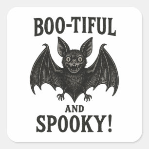 Sticker Carré Vintage Boo-tiful et Chauve-souris Halloween effra