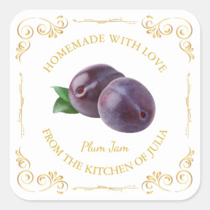 Sticker Carré Vintage Carré à confiture de prune maison Étiquett