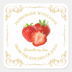 Sticker Carré Vintage Carré de confiture de fraises maison Étiqu