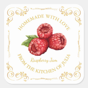 Sticker Carré Vintage Carré de confiture de framboise maison Éti