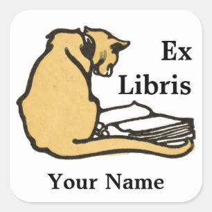 Sticker Carré Vintage Cat Lecture Livre Ex Libris Modèle