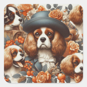 Sticker Carré Vintage Cavalier King Charles Peinture espagnole