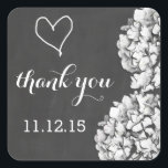 Sticker Carré Vintage Chalkboard Hydrangea Mariage Merci<br><div class="desc">Mariage merci vous préférez autocollant avec hydrangées lunaires sur un arrière - plan vintage de tableau noir. Consultez notre magasin pour trouver des faire-part de mariage,  des timbres et beaucoup d'autres de ce design fabuleux.</div>