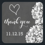 Sticker Carré Vintage Chalkboard Hydrangea Mariage Merci<br><div class="desc">Mariage merci vous préférez autocollant avec hydrangées lunaires sur un arrière - plan vintage de tableau noir. Consultez notre magasin pour trouver des faire-part de mariage,  des timbres et beaucoup d'autres de ce design fabuleux.</div>