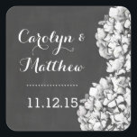 Sticker Carré Vintage Chalkboard Hydrangea Wedding Favor 2<br><div class="desc">Mariage préférer autocollant avec hydrangées lunaires sur un arrière - plan vintage de tableau de bord. Consultez notre magasin pour trouver des faire-part de mariage,  des timbres et beaucoup d'autres de ce design fabuleux.</div>