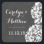 Sticker Carré Vintage Chalkboard Hydrangea Wedding Favor 2<br><div class="desc">Mariage préférer autocollant avec hydrangées lunaires sur un arrière - plan vintage de tableau de bord. Consultez notre magasin pour trouver des faire-part de mariage,  des timbres et beaucoup d'autres de ce design fabuleux.</div>