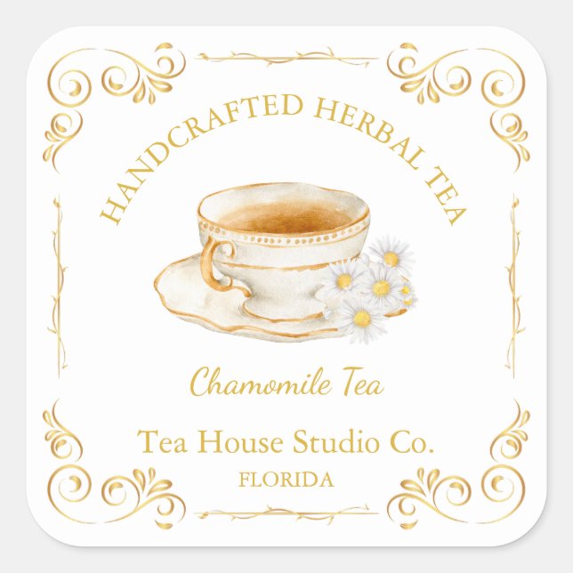 Sticker Carré Vintage Chamomile Tea Square Label (Devant)