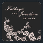 Sticker Carré Vintage Chic Floral Pink Peacock Mariage bohème<br><div class="desc">Conçu par fat*fa*tin. Facile à customiser avec votre propre texte,  photo ou image. Pour des demandes personnalisées,  veuillez contacter fat*fa*tin directement. Des frais personnalisés s'appliquent. www.zazzle.com/fat_fa_tin www.zazzle.com/color_therapy www.zazzle.com/fatfatin_blue_knot www.zazzle.com/fatfatin_red_knot www.zazzle.com/fatfatin_mini_me www.zazzle.com/fatfatin_box www.zazzle.com/fatfatin_design www.zazzle.com/fatfatin_ink</div>
