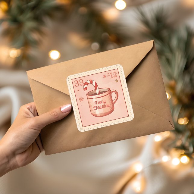 Sticker Carré Vintage Chocolat Chaud Noël (Créateur téléchargé)