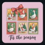 Sticker Carré Vintage Christmas Goose Retro Tis Season<br><div class="desc">Vintage Christmas Goose Retro Vacances Cette Saison</div>