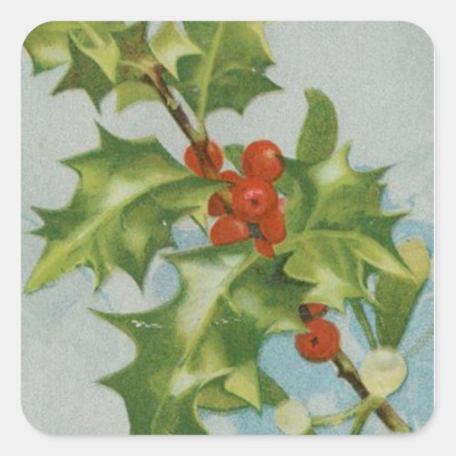 Sticker Carré Vintage Christmas Holly (Devant)