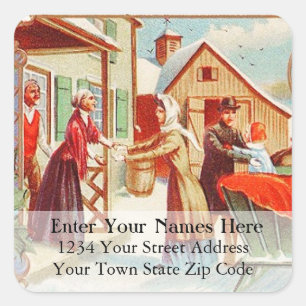 Sticker Carré Vintage Christmas Homecoming Return Adresse Label