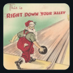 Sticker Carré Vintage Christmas Père Noël Bowling<br><div class="desc">Sticker de Carré de bowling Père Noël Vintage de Noël Cute Retro.</div>