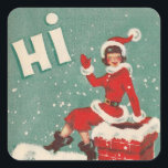 Sticker Carré Vintage Christmas Santa Girl On Rooftop<br><div class="desc">Cute Vintage Christmas Santa Girl On Rooftop Holiday Heart Sticker.</div>