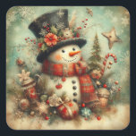 Sticker Carré Vintage Christmas Snowman<br><div class="desc">Stickers de Noël vintage. Stickers Snowman. Joli Noël. Stickers pour vos cadeaux et surprises. Petite entreprise, Stickers Vente au détail Stickers Magique de vacances. Mettez ces beaux autocollants sur vos cadeaux et surprises. Idéal pour l'artisanat, l'ajout à vos produits ou stationnaire. Ces Stickers Jolies sont parfaits pour ce message spécial....</div>