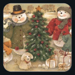 Sticker Carré Vintage Christmas Snowmen<br><div class="desc">Vintage Christmas Snowmen</div>