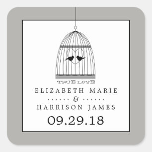 Sticker Carré Vintage Coeur Birdcage Véritable Mariage d'amour