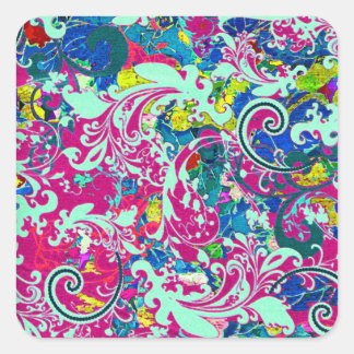 Sticker Carré Vintage coloré fleuri abstrait