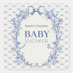 Sticker Carré Vintage Coquette Blue Bow floral