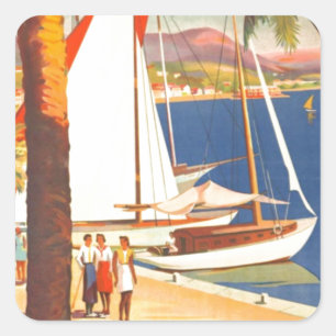 Sticker Carré Vintage Côte d'Azur Voyage en France