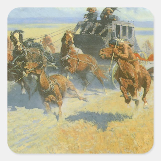 Sticker Carré Vintage Cowboy, Downing Nigh Leader, Remington (Devant)