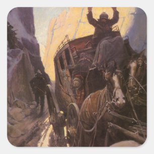Sticker Carré Vintage Cowboys, Hold Up in the Canyon par NC Wyet