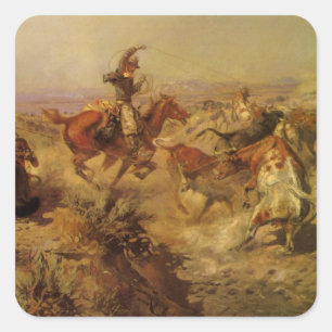 Sticker Carré Vintage Cowboys, Jerez Down by CM Russell
