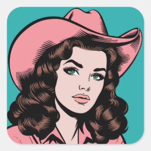 Sticker Carré Vintage Cowgirl Retro Western Graphic