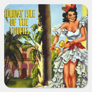 Sticker Carré Vintage Cuba Travel - Holiday Isle Tropics