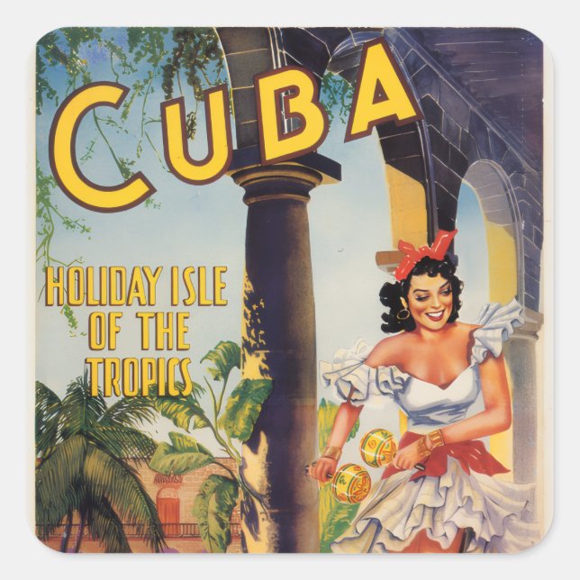 Sticker Carré Vintage Cuban Tourist Commission Tropics Travel (Devant)