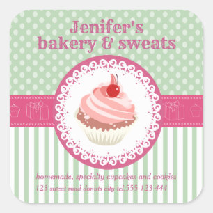 Sticker Carré Vintage cupcakes boulangerie pois rayures