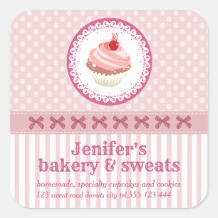 Sticker Carré Vintage cupcakes boulangerie pois rayures